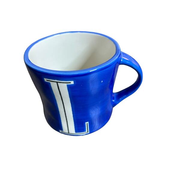 Anthropologie Letter L Coffee Mug Cup Hand Painted Blue Initial Monogram - Picture 1 of 4